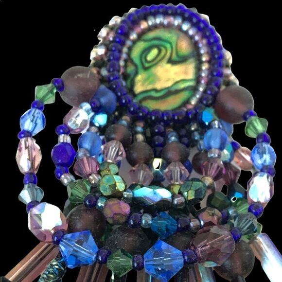 Vtg iridescent abalone glass beaded chandelier artist made clip earrings - Picture 8 of 10